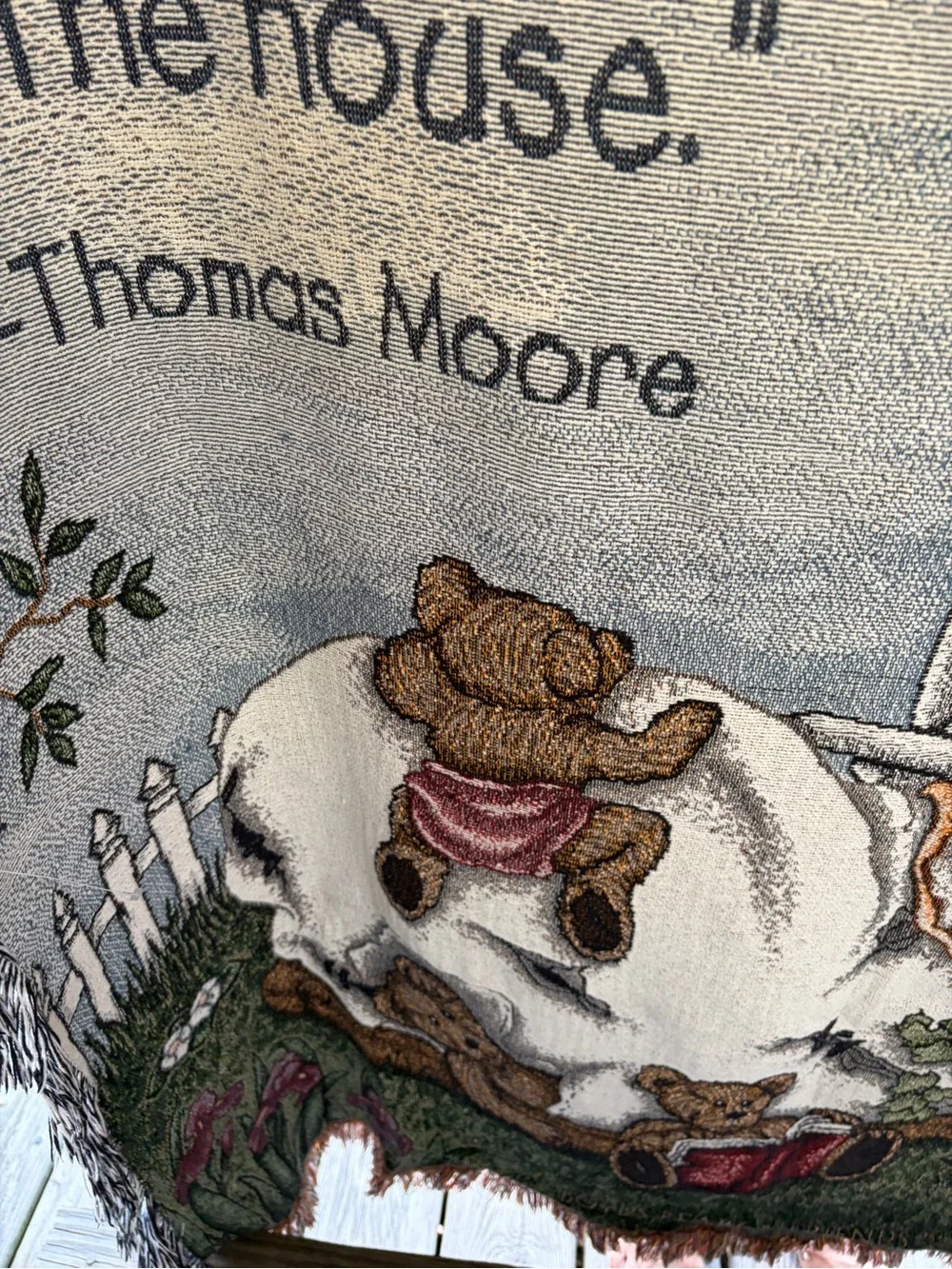 Vintage Boyd’s Bear Whimsical Bear Cottage Woven Throw Blanket - Multicolor